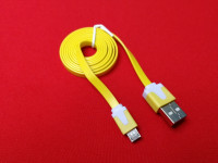 010991 Плоский кабель Color USB-microUSB 1.0m USB-2.0 Yellow (Желтый)
