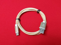 Кабель для зарядки и синхронизации USB Type-C/USB 2.0 в оплетке (1 м) (2,4A) braided Yellow Gold